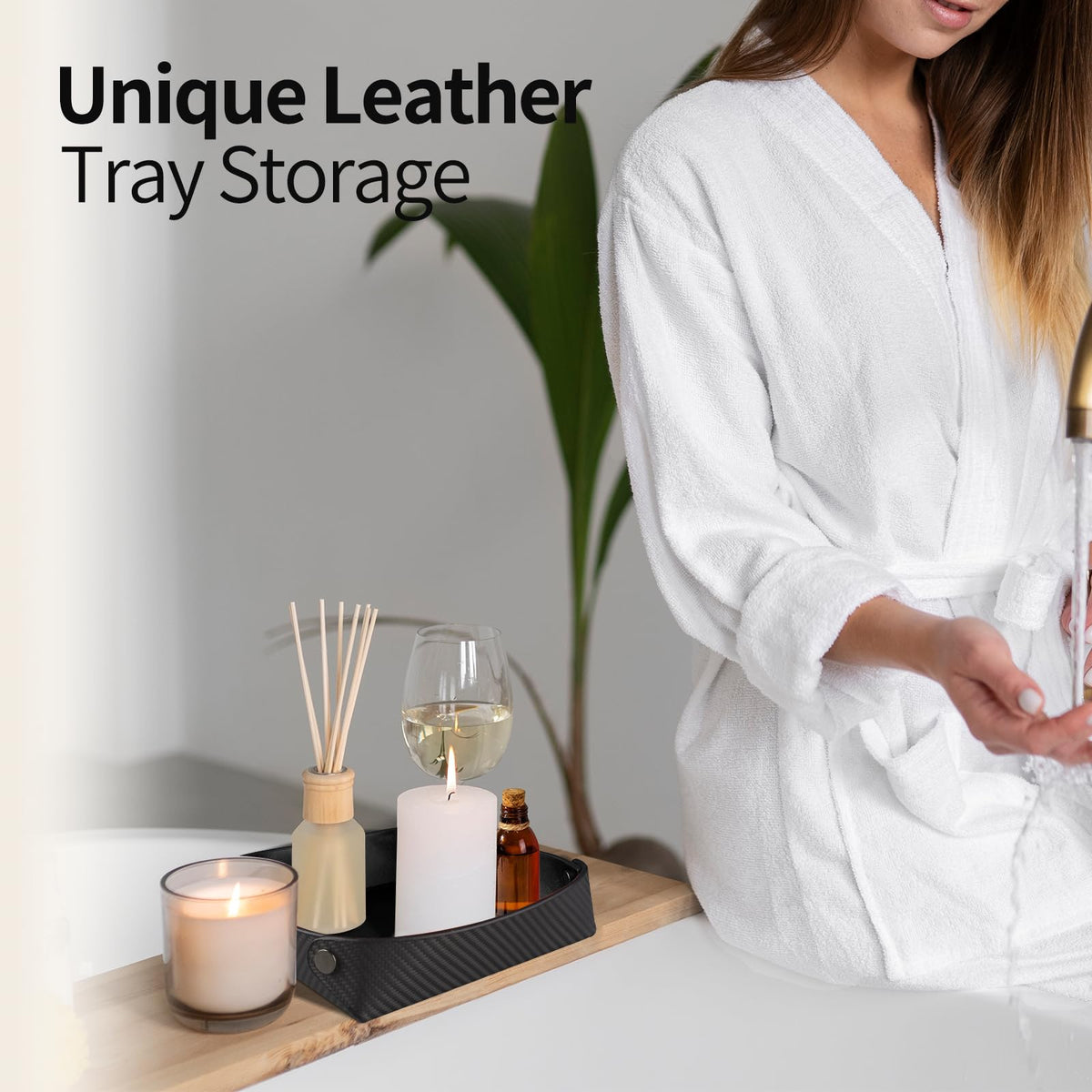Leather Carbon Fiber Desktop Storage Tray, Decorative Catchall Organizer for Keys, Wallet, Watch, Jewelry, Entryway Table