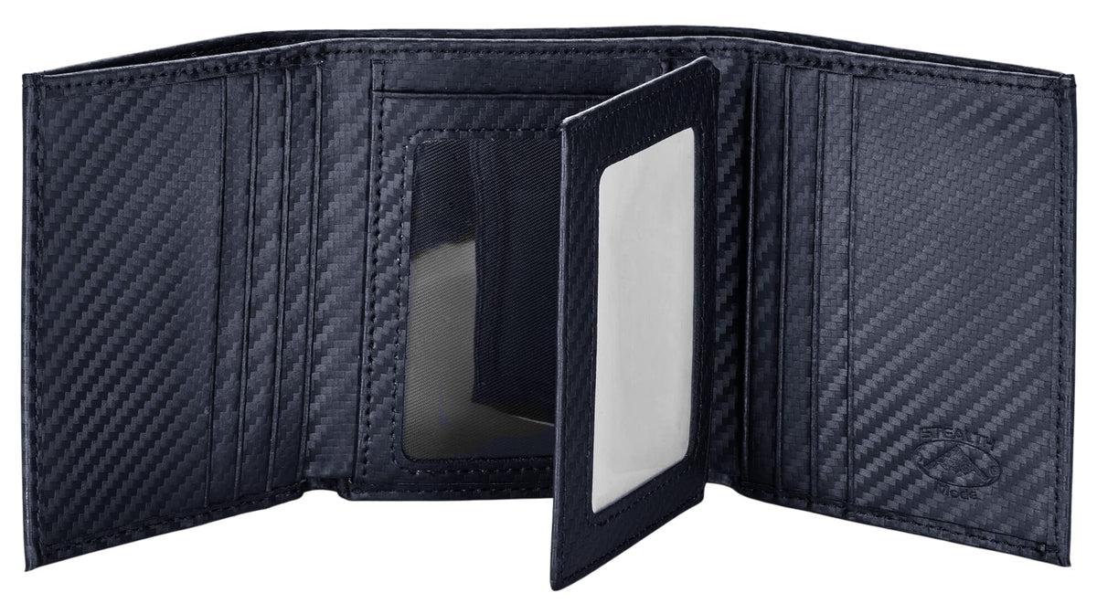 Stealth Mode Trifold Wallet for Men RFID Blocking – Genuine Napa Leather Extra Capacity Mens Wallet, 11 Card Slots, 3 ID Windows, Flip Out ID Holder, Large Tri Fold Leather Wallet for Men - Gift Ready
