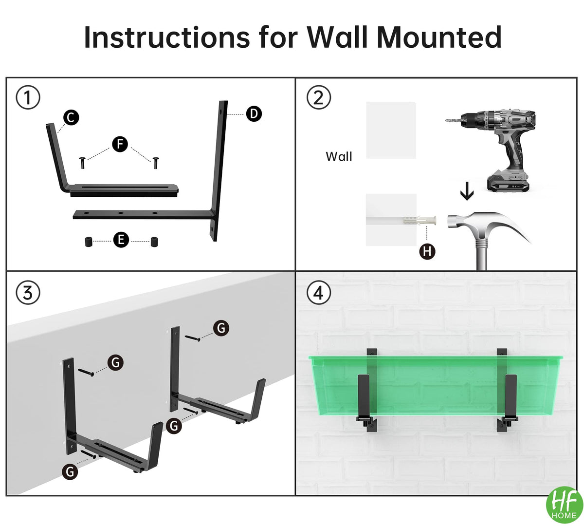 HFHOME 4PCS Adjustable Planter Window Box Planters Hanging Flower Box Holders Brackets, Heavy Duty Wall Mount Holder for Windowsills, Garden, Fences, and Balcony - Black