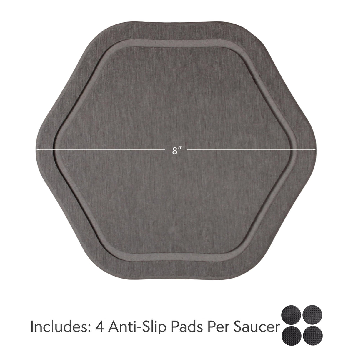 Xiaan Jiaju Plant Trays for Pots, 2 Pack 8" Hexagon Water Absorbent Stone Tray, Diatomaceous Earth Flower Pot Saucers, Drip Trays for Indoors, Keeps Counter and Floors Dry & Clean, Dark Gray