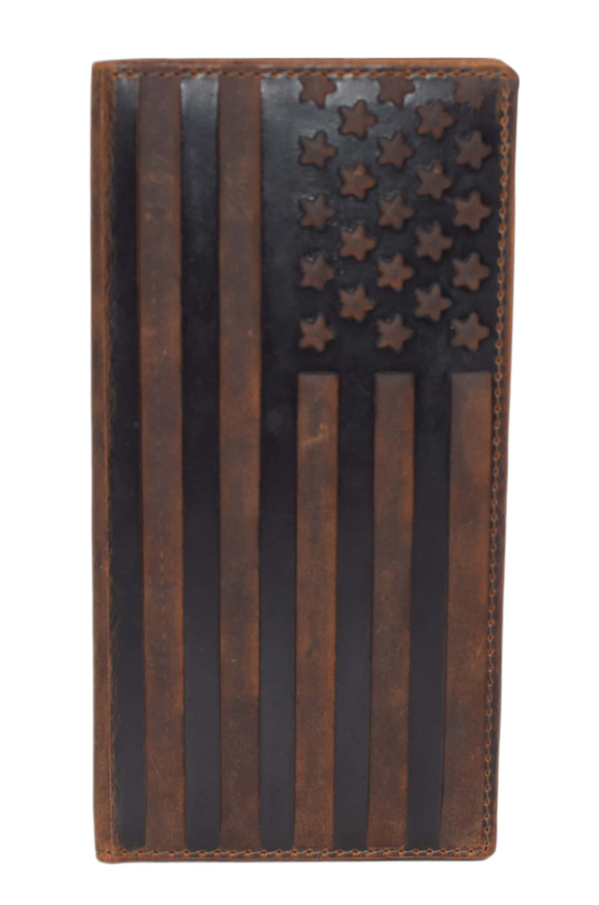 Genuine Leather Checkbook Cover For Men & Women Checkbook Holder Wallet RFID Blocking USA Series (USA Flag Brown)