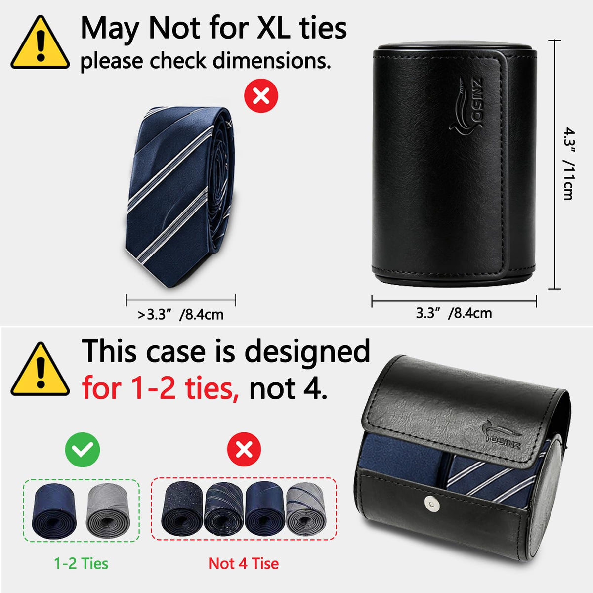 WAJJ Men’s Necktie Travel Case, Tie Anti-Wrinkle Organizer Box - Formal Cylinder Shape (Black)