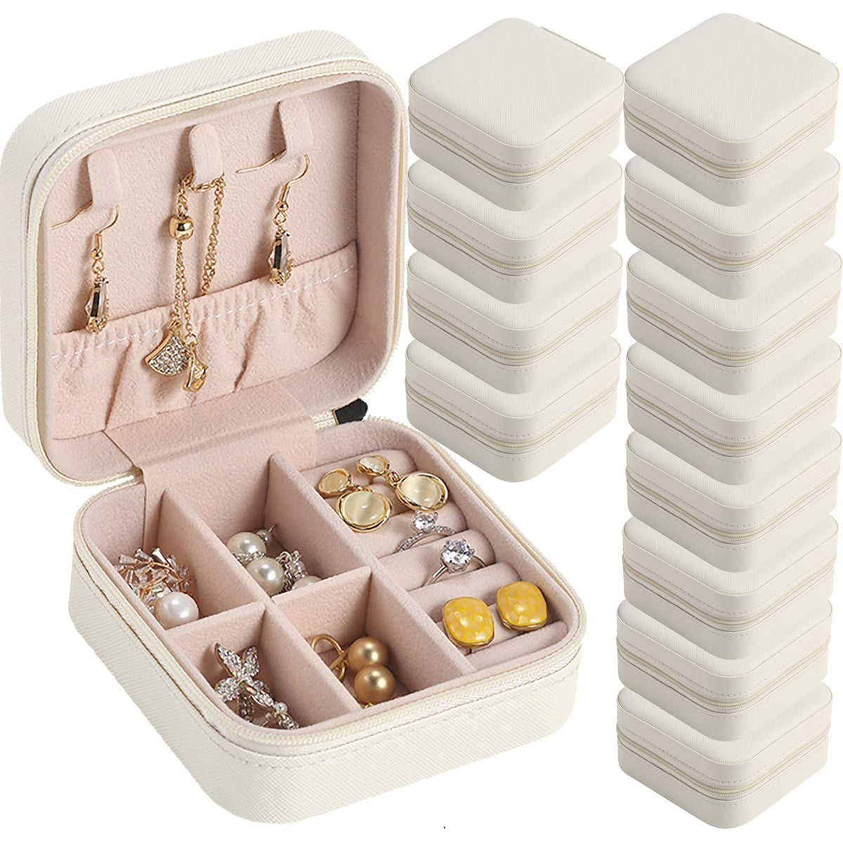 CIPIDI Travel Jewelry Case Bridesmaid Gifts Box,12 Pack Small Jewelry Box Mini Jewelry Organizer,PU Leather Portable Earring Storage Box for Women Girls Bridesmaid Proposal Gifts