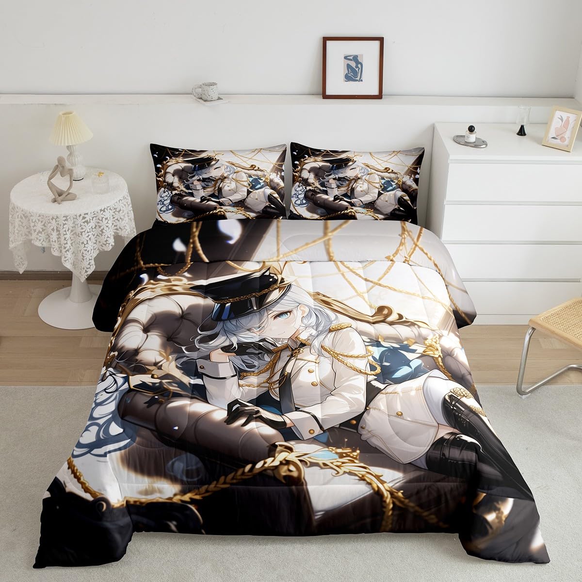 Erosebridal Anime Girl Twin Bedding Set for Kids, Kawaii Japanese Anime Comforter Set Cartoon Girl Duvet Insert for Girls Boys Teens Men Japanese Animation Down Comforter, 1 Pillow Case