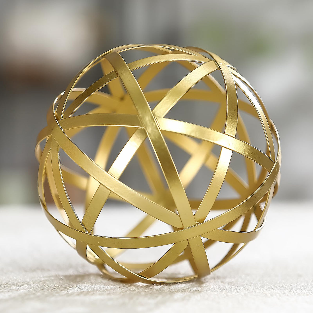 MOCOME Gold Decorative Sphere, Metal Coffee Table Decor Sculpture, Modern Home Decor Accent for Tabletop, Centerpiece, Shelf Display- Elegant Metal Sphere Decor with Luxury Golden Finish