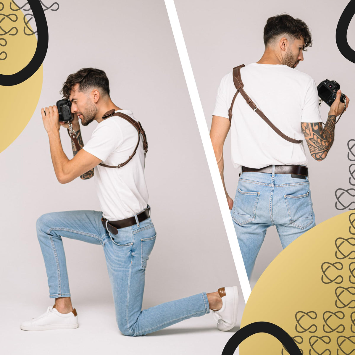 C Coiro Leather Camera Strap for One Camera - Professional Single Leather Harness Shoulder Strap with Sd Card Holder & Battery Holder, Quick Release Gear for DSLR/SLR, Brown