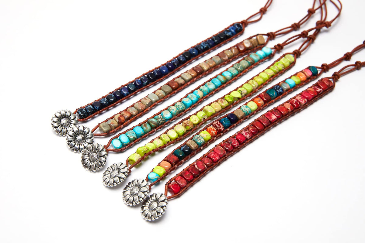 ZOSOJONA 7 Chakra Bracelet Bohemian Handmade Leather Wrap Healing Protection Natural Stone Yoga Beaded Bracelets Boho Friendship Jewelry (Navy Blue Turquoise)