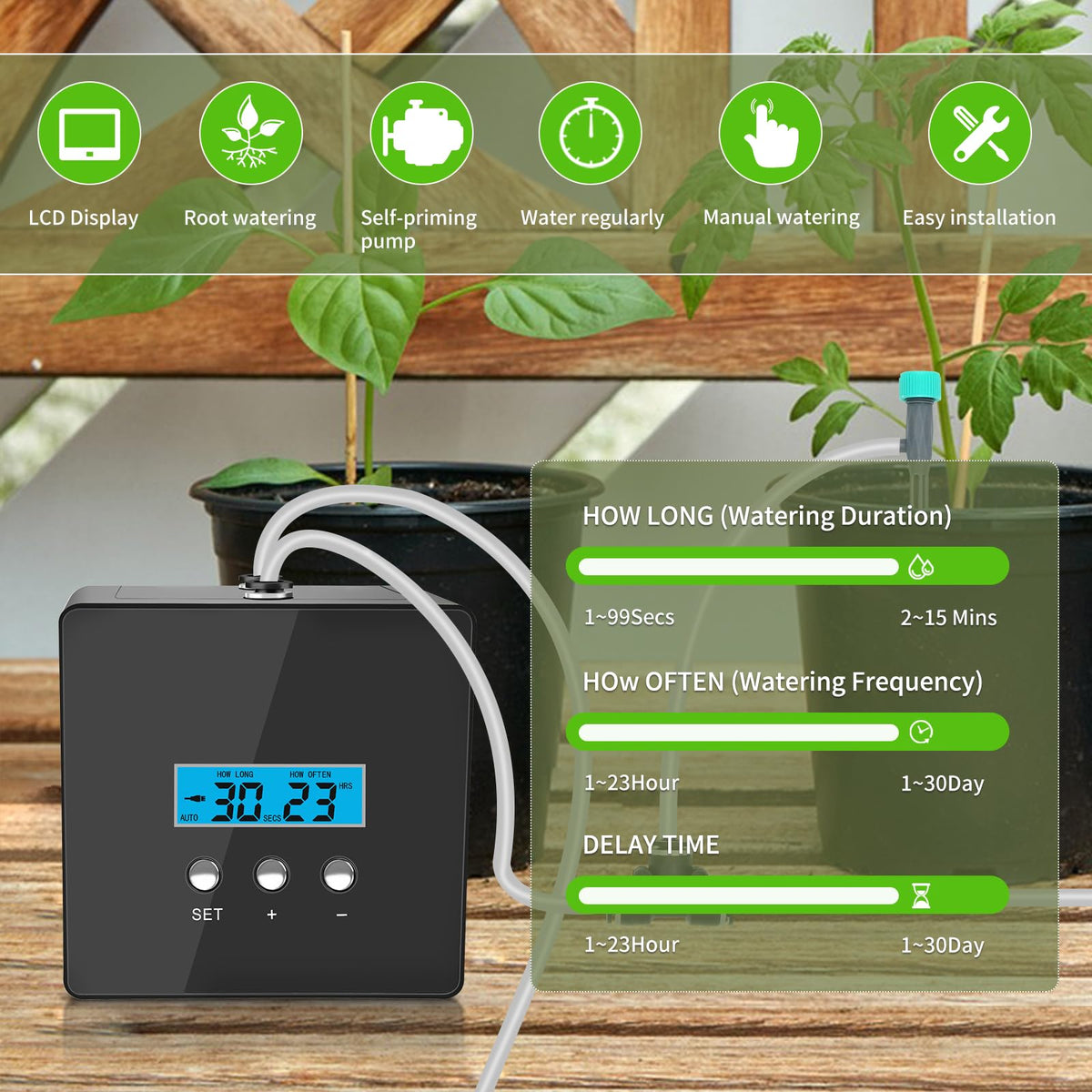 RUNWUSHENG Automatic drip Irrigation System，DIY Indoor Plant Watering System,Self-Priming Pump, programmable Timer, Indoor Pot Plant Watering Device