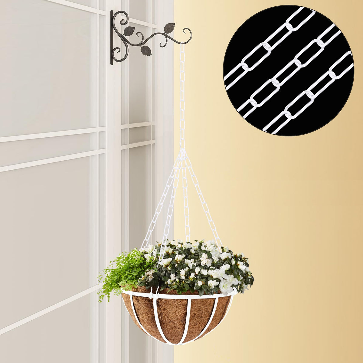 Omytie 15 Ft Heavy Duty Hanging Chain Kit with Connection Locks/Swag Ceiling Hooks for Lighting Fixture, Chandelier, Pendant, Lantern, Swag Lamp, Plant/Flower/Fruit Basket, Bird Feeder (White)
