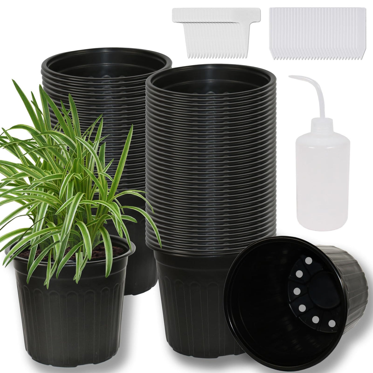 Niiiice 60-Pack 2 Gallon Flexible Plastic Plant Pots with 50Pcs Plant Labels,Thickened Soft Seed Starting Container for Indoor Outdoor Plants, Seedlings, Vegetables, Succulents and Cuttings