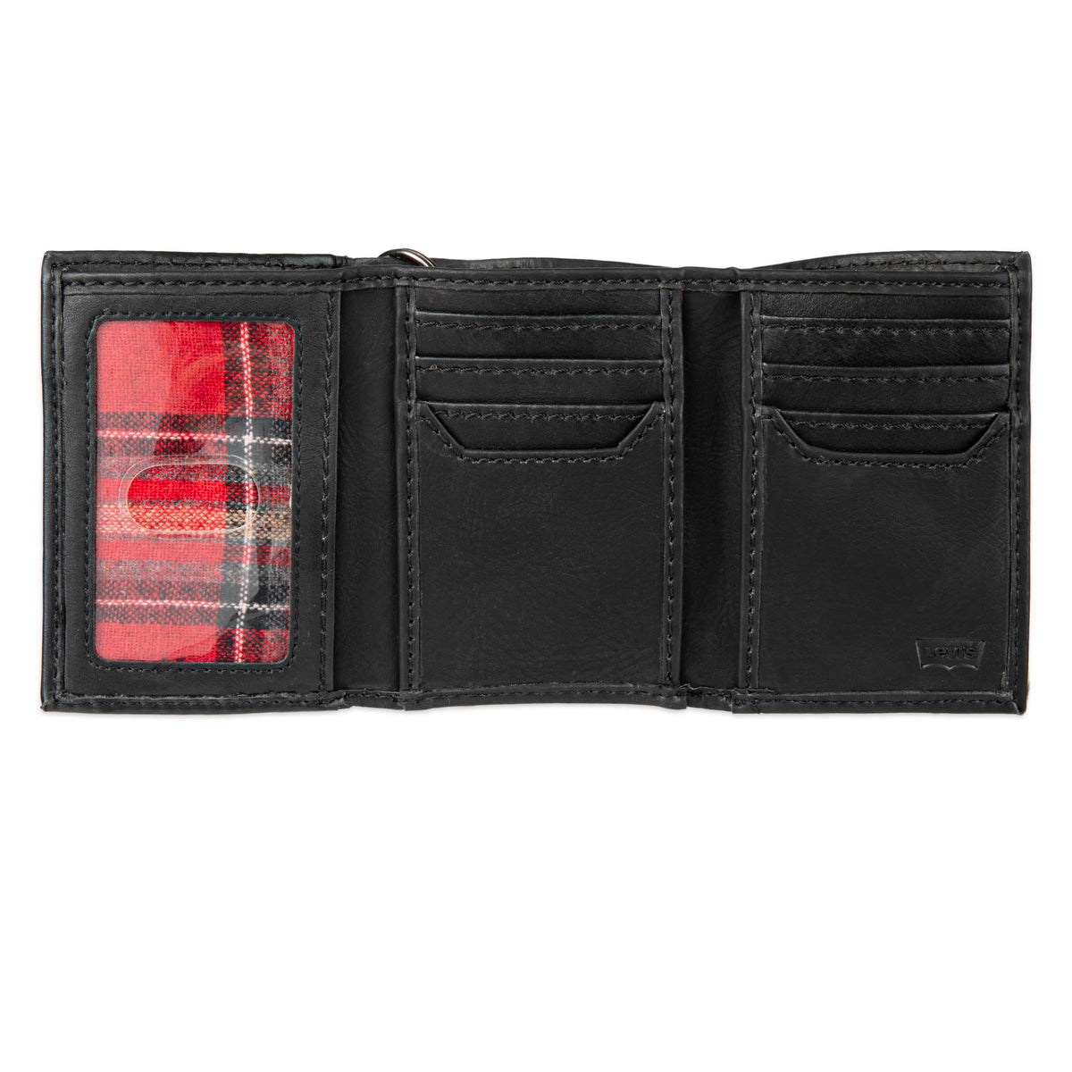 Levi's Men's Trifold Wallet - Sleek and Slim Includes ID Window and Credit Card Holder,Black with Chain