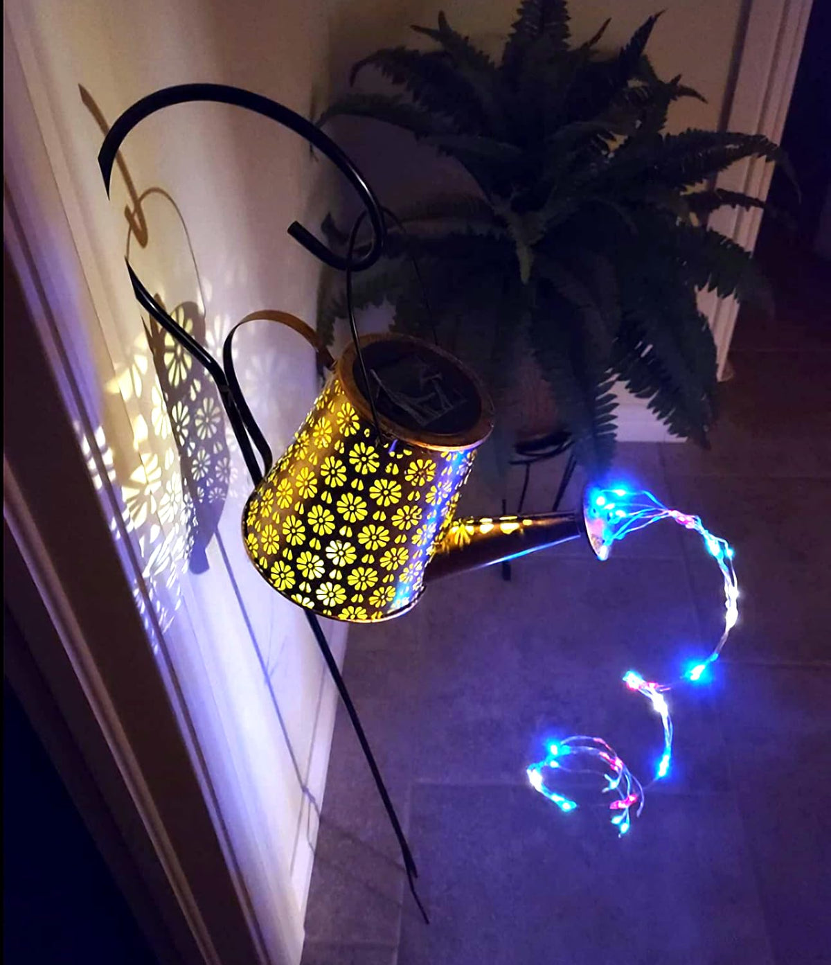 WDLFCGC 2 Pack Solar Watering Can Lights with Shepherd Hook, 8 Multi-Color Changing Modes, IP65 Waterproof, 60pcs String Lights for Outdoor Garden Pathway Lawn Patio Deck Walkway Courtyard