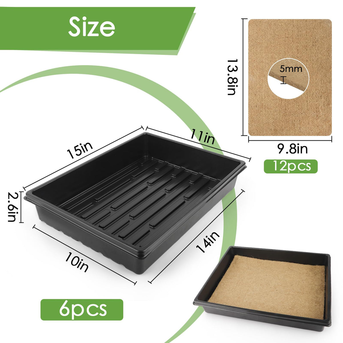 10 Pack 1020 Seed Starting Trays with 12 Hemp Grow Mats - Extra Thick Microgreens Growing Kit, 21 x 11 x 2.5 Inch Plant Trays with Hydroponic Grow Pads for Wheatgrass, Sprouts, Organic Gardening