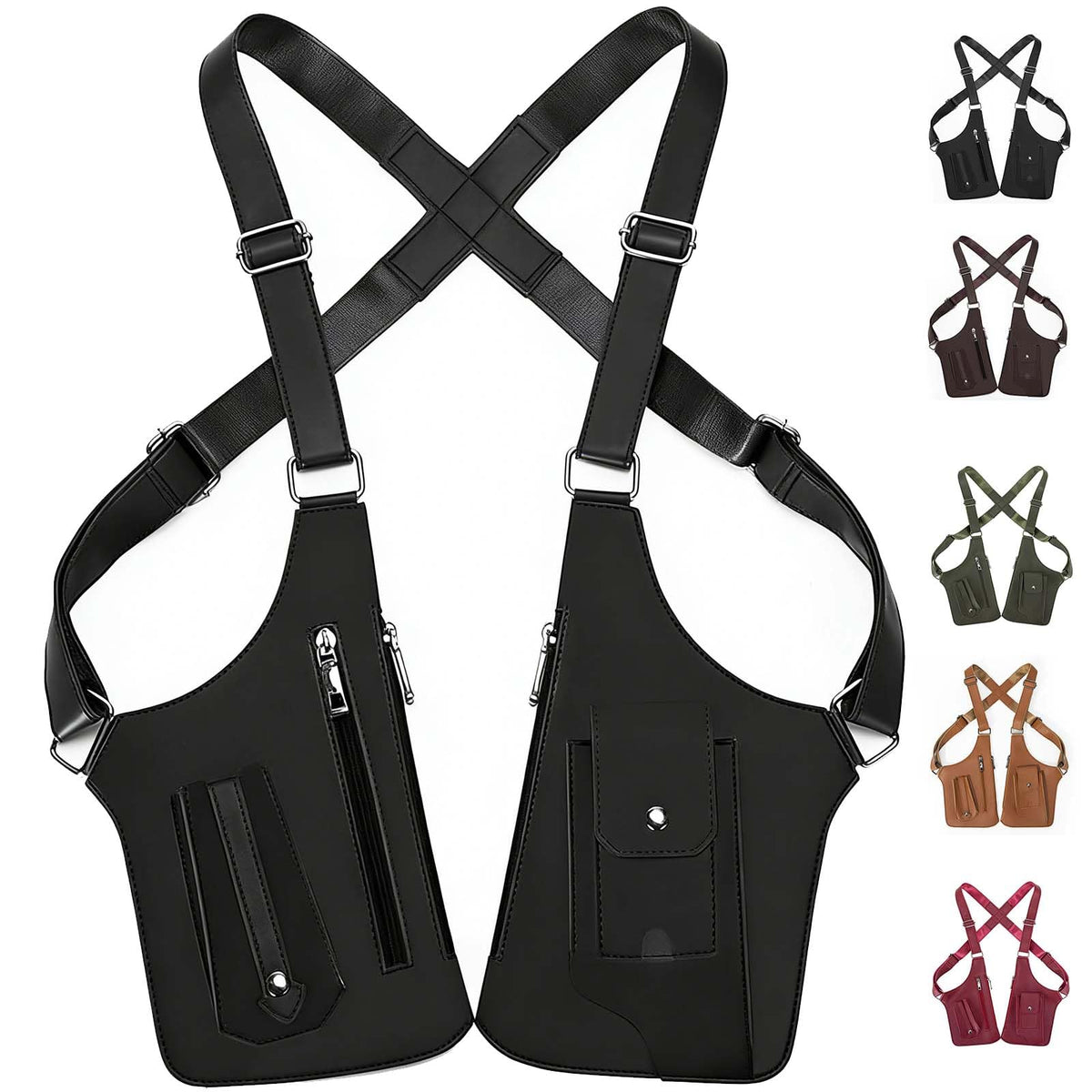 Premium Leather Shoulder Bag, Double Shoulder Armpit Bag for Men, Anti-Theft Hidden Adjustable Shoulder Holster for Men (Black)