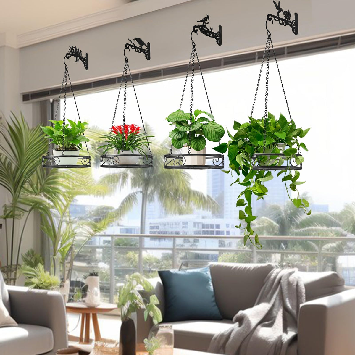 RANRTI 2-Pack Aesthetic Plant Hangers Outdoor and Indoor – 10 Inch Metal Hanging Plant Bracket with Beautiful Bird Pattern – Anti Rust Plant Hooks for Hanging Baskets, Bird Feeder, Windchime, Lantern