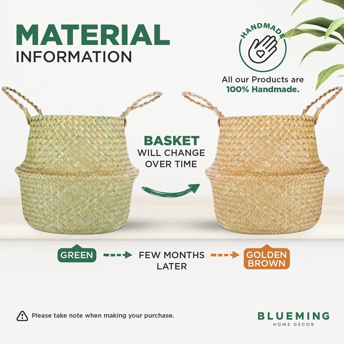 Basket Planter for Indoor Plants – 7 Inch Small Woven Wicker Pot for Olive Tree, Faux Plants, or Snake Plant, Handwoven Seagrass Basket with Handles (Original, Small)