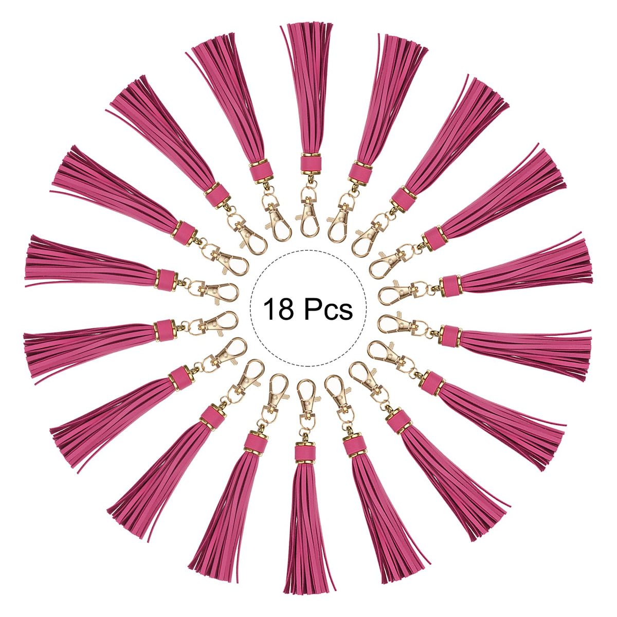 uxcell 18pcs PU Leather Tassels, 5.9 Inch Keychain Tassel Charm with Lobster Swivel for Jewelry Making, Handbag, DIY Crafts, (Rose Pink)