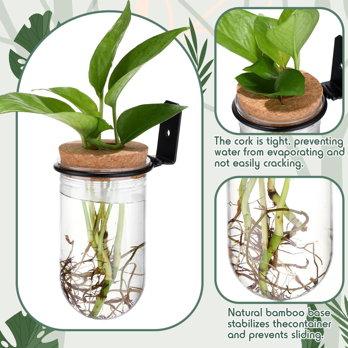 Baderke 6 Set Wall Plant Holder with Plastic Propagation Vases Hanging Planter Wall Mounted Set for Plants Growing in Water Hydroponic Artificial Plants Indoor Decor (2.48" X 4.72",Test Tube)