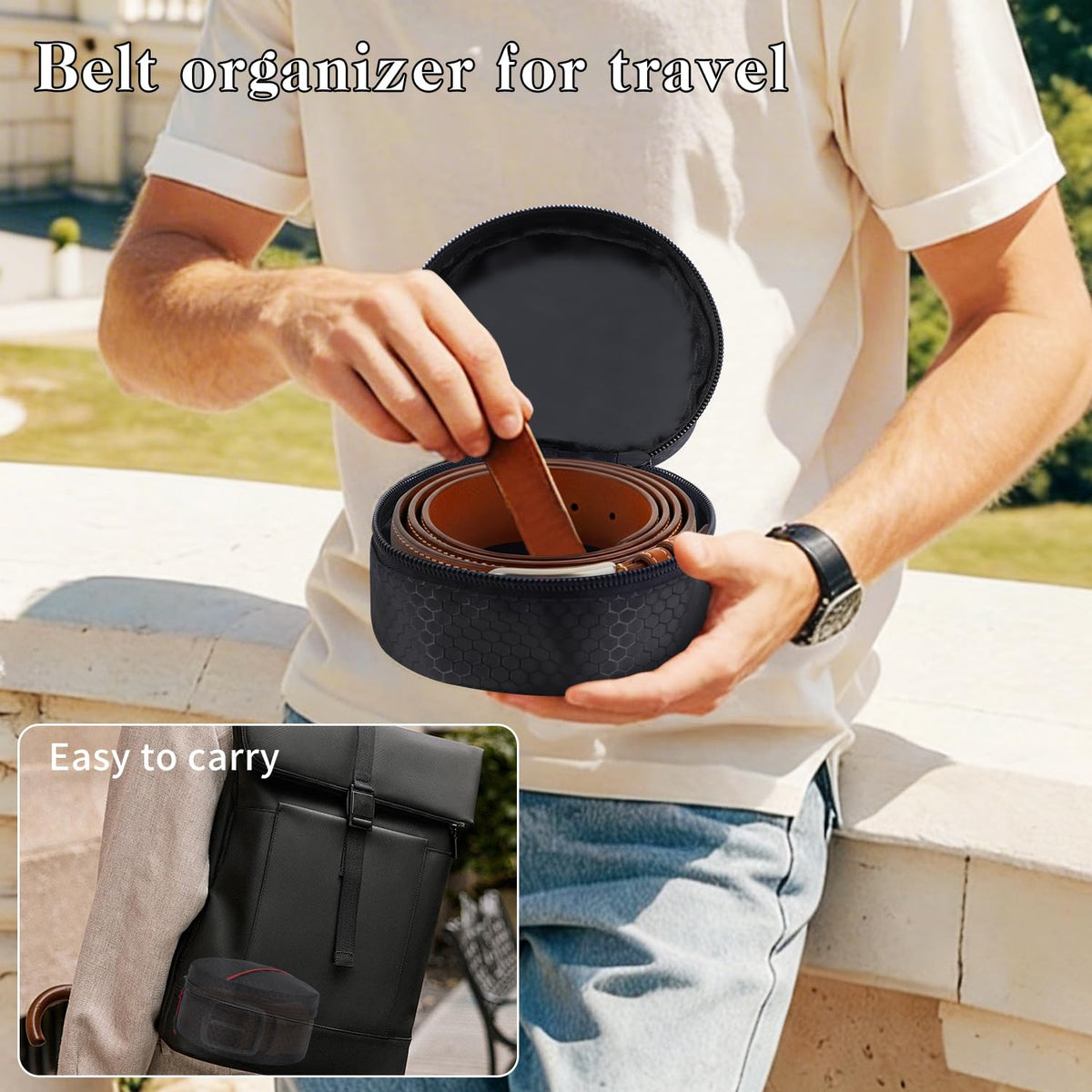 TUSIASC Belt Organizer Case,Travel Belt Storage Holder for Closet Drawer,Display Case for Belts,Ties,Portable Container Storage Holder,Height 2.6inch(Bag Only)