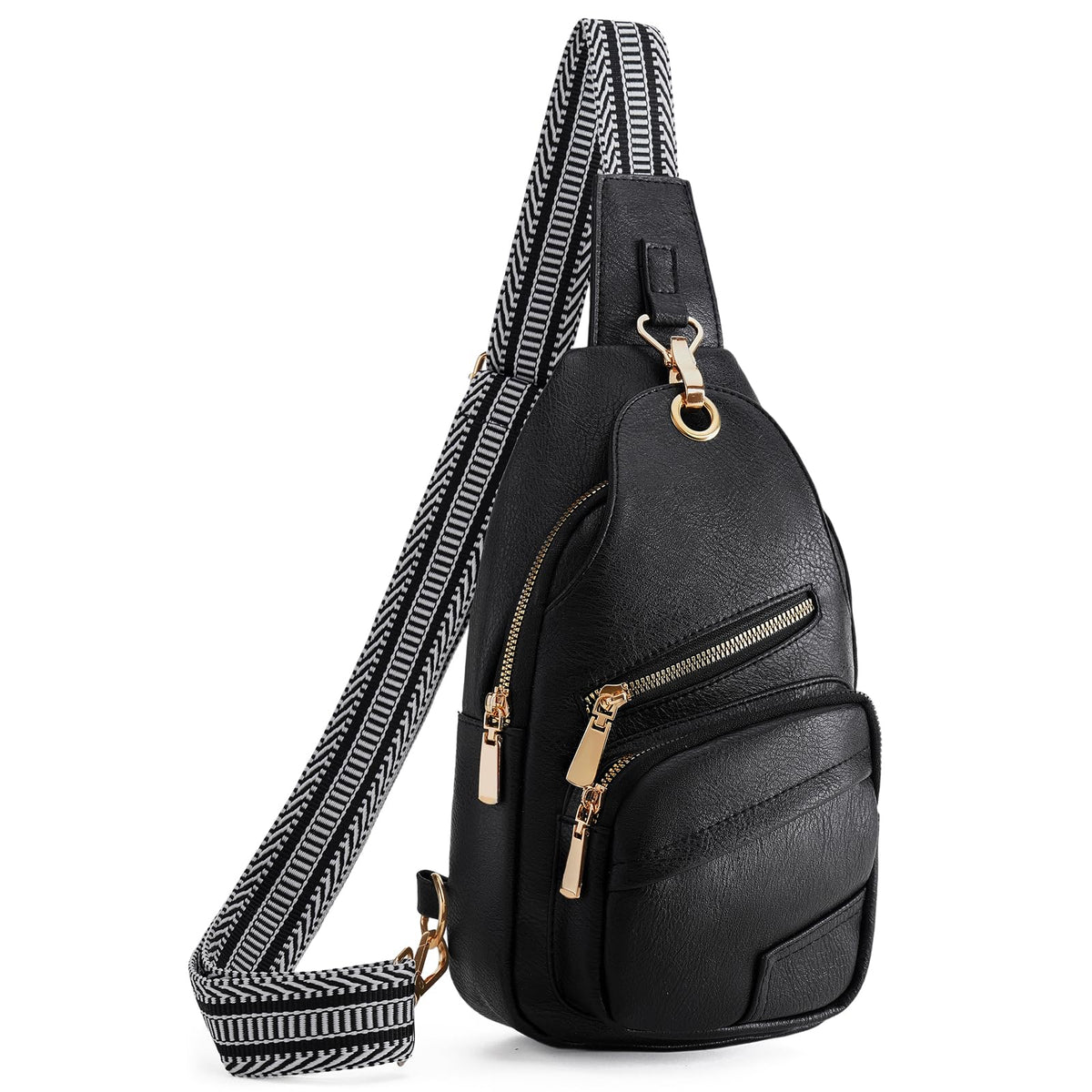 GOIACII Sling Bag for Women Anti Theft Cossbody Purse for Travel Fanny Packs Leather Black