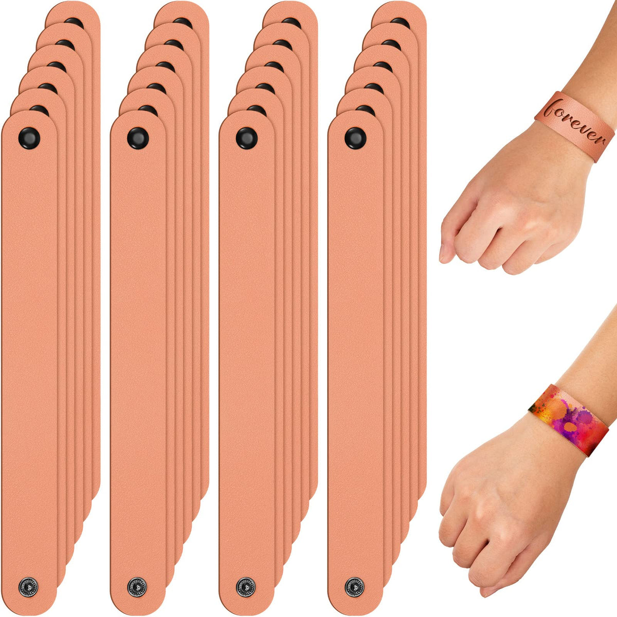 24 Pcs Plain PU Leather Bracelets Blank Snap Bracelets Wrist Cuffs DIY Craft Wristbands for Men Women Jewelry Making, 8.66 x 0.98 Inch, Leather Style