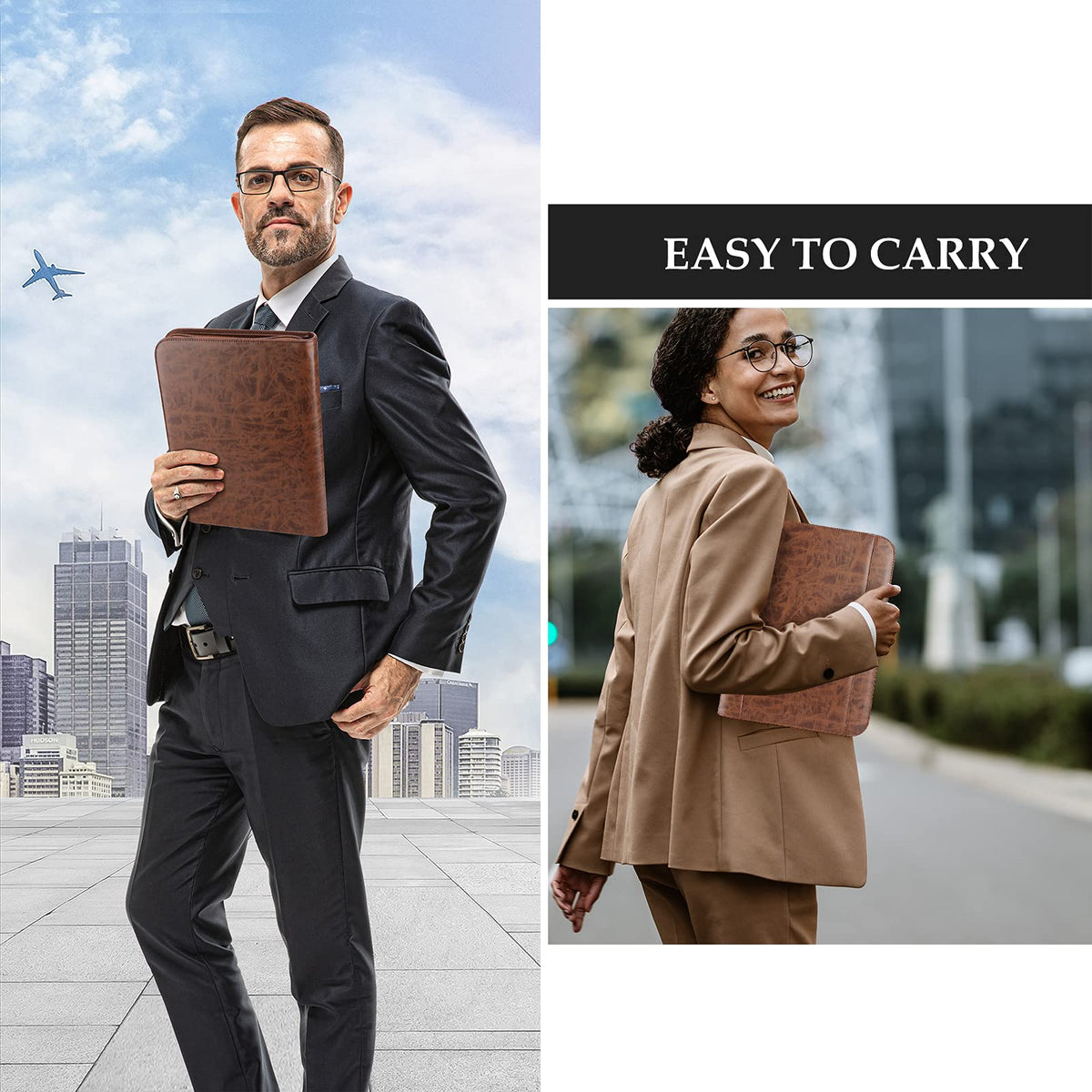 ProCase Portfolio Business Padfolio Folder with Zipper, Conference Meeting Executive File Legal Document Organizer with Pockets Letter Size A4 Writing Pad Notepad Padfolio -Brown