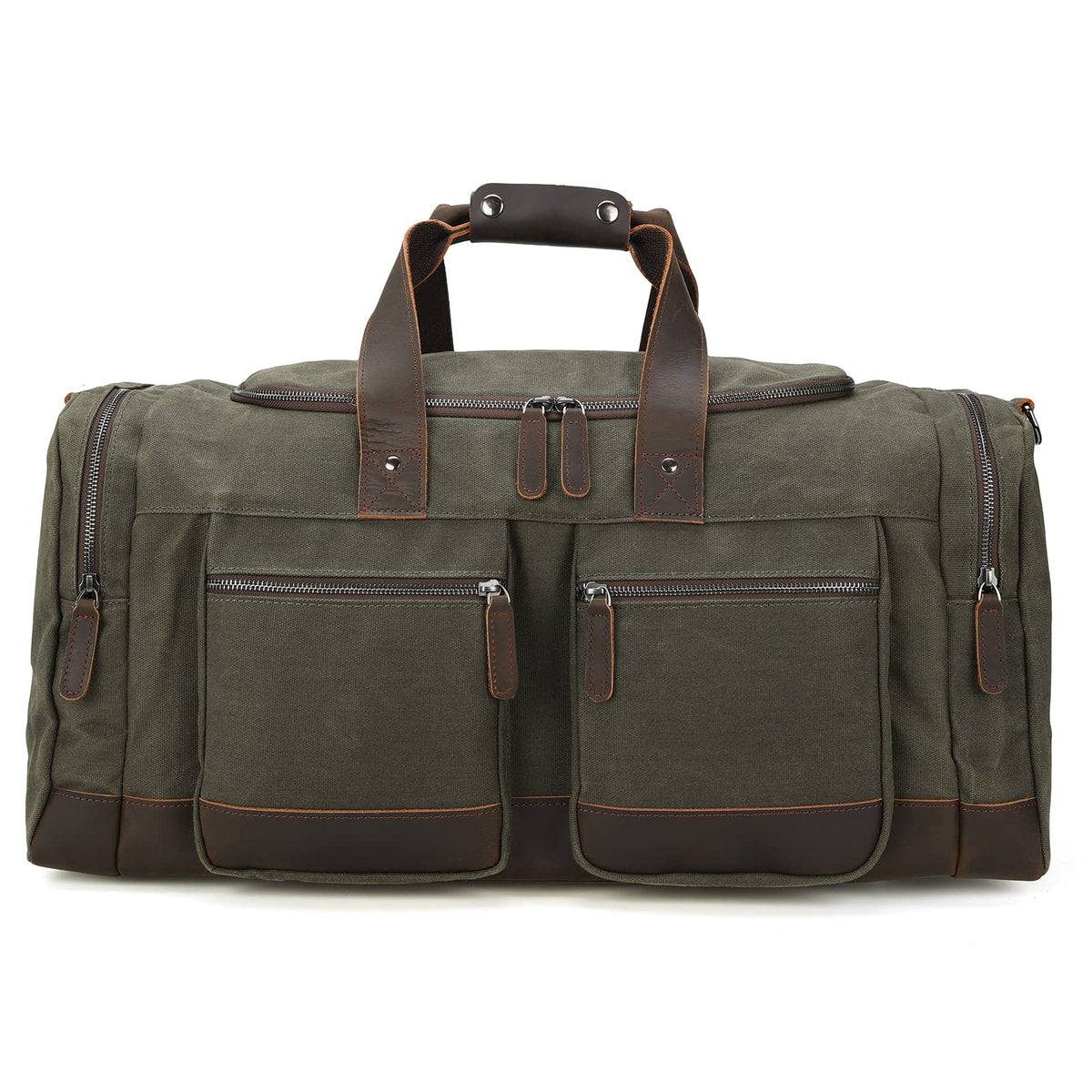 Polare 23” Waxed Canvas Cowhide Leather Waterproof Travel Duffel Bag Trim Luggage Weekender Overnight Carry on Hand Bag