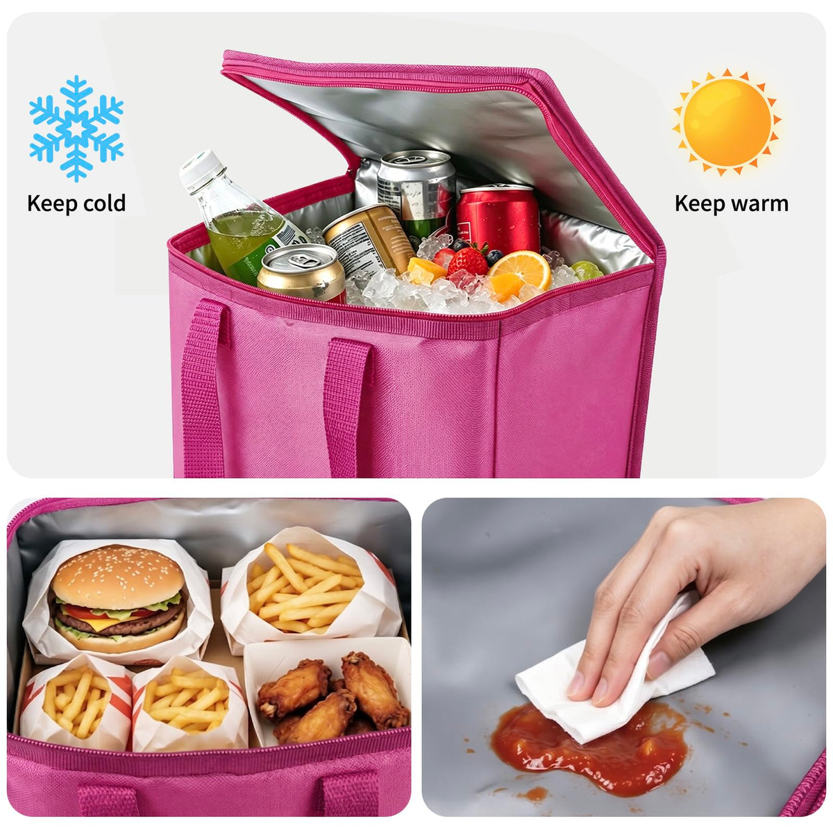 PoVwlty Rubber Beach Tote Bag with Insulated Cooler Bag, Waterproof Sandproof Pool Bag for Beach, Pool, Travel- Perfect for Summer (ROSE - RED, Large)