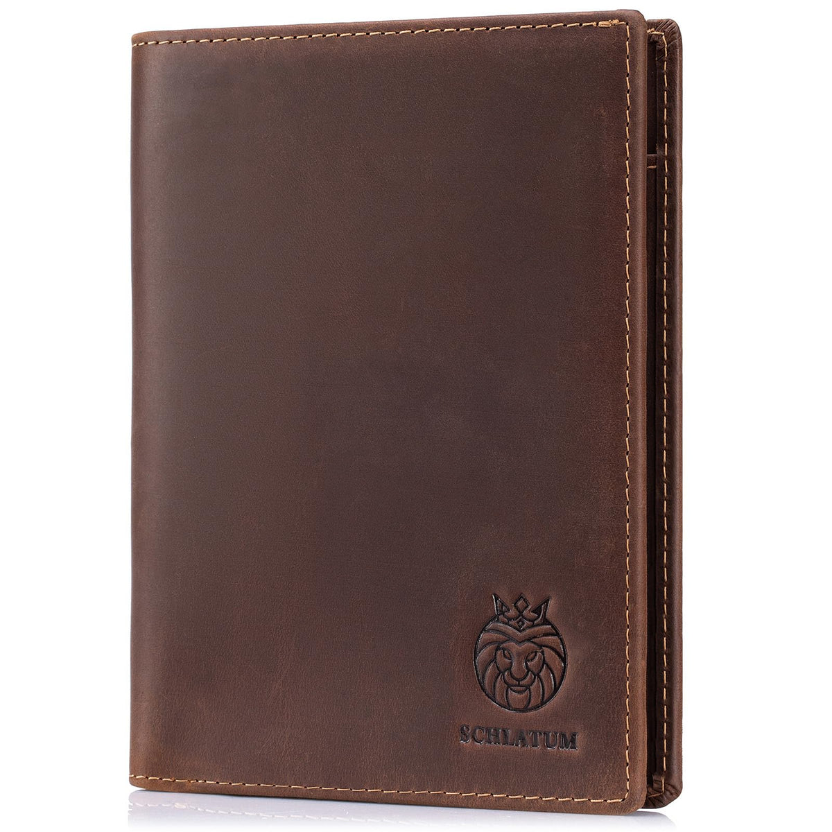 SCHLATUM Leather Passport Holder for Travel Men Bifold Slim RFID Blocking with 2 Passport Slots, 1 Cash Pocket, 5 Card Slots