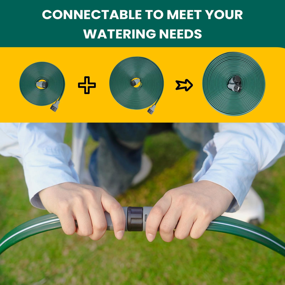 DXront Sprinkler Soaker Hose 50ft for Garden Lawn, Watering Pipe with Holes, High-Efficiency Water-Saving Garden Irrigation System, Drip Hose Sprinkler