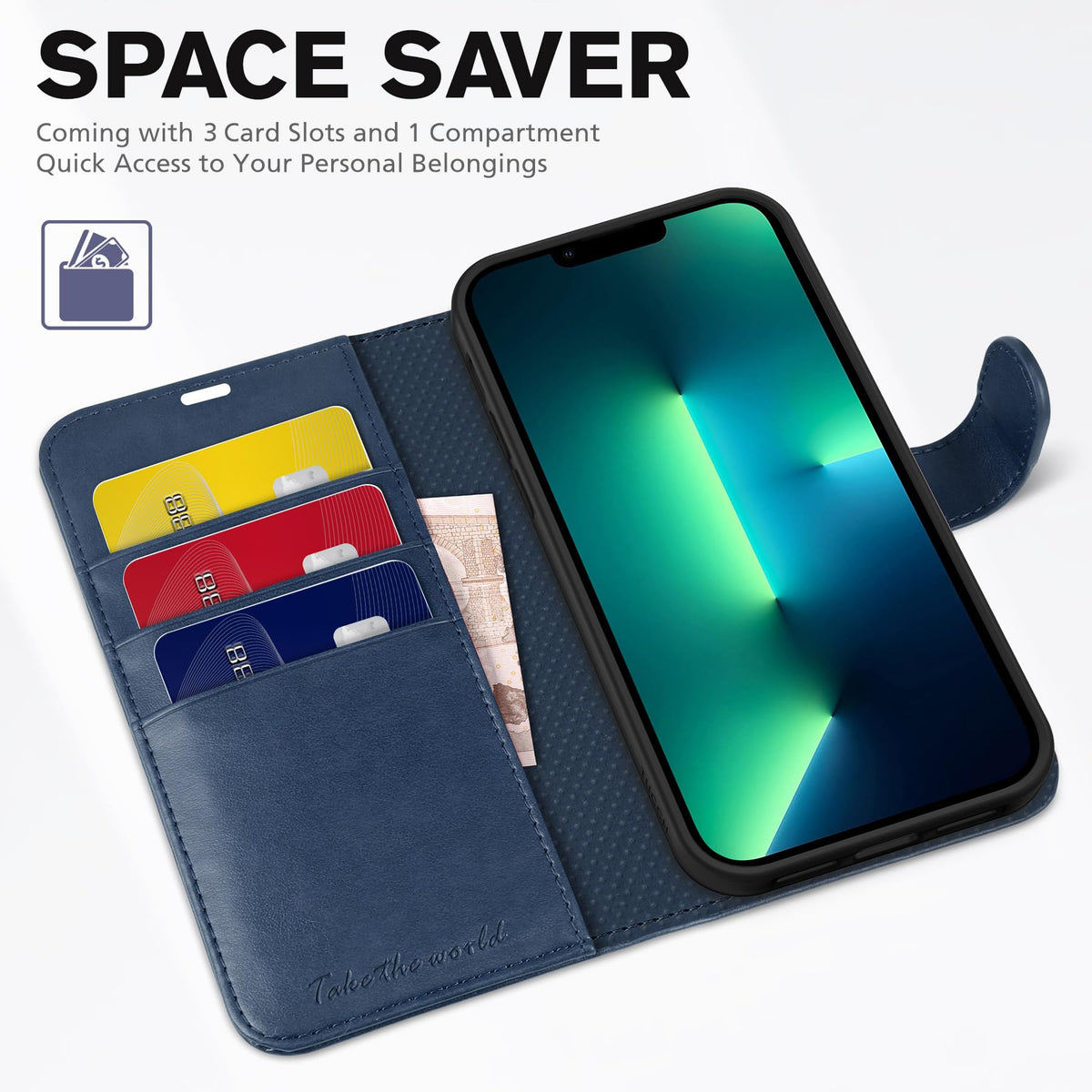 TUCCH Wallet Case for iPhone 13 Pro, [RFID Blocking] PU Leather Stand Folio Magnetic Card Slot Flip Cover with [TPU Protective Interior Case] Compatible with iPhone 13 Pro 6.1", Dark Blue