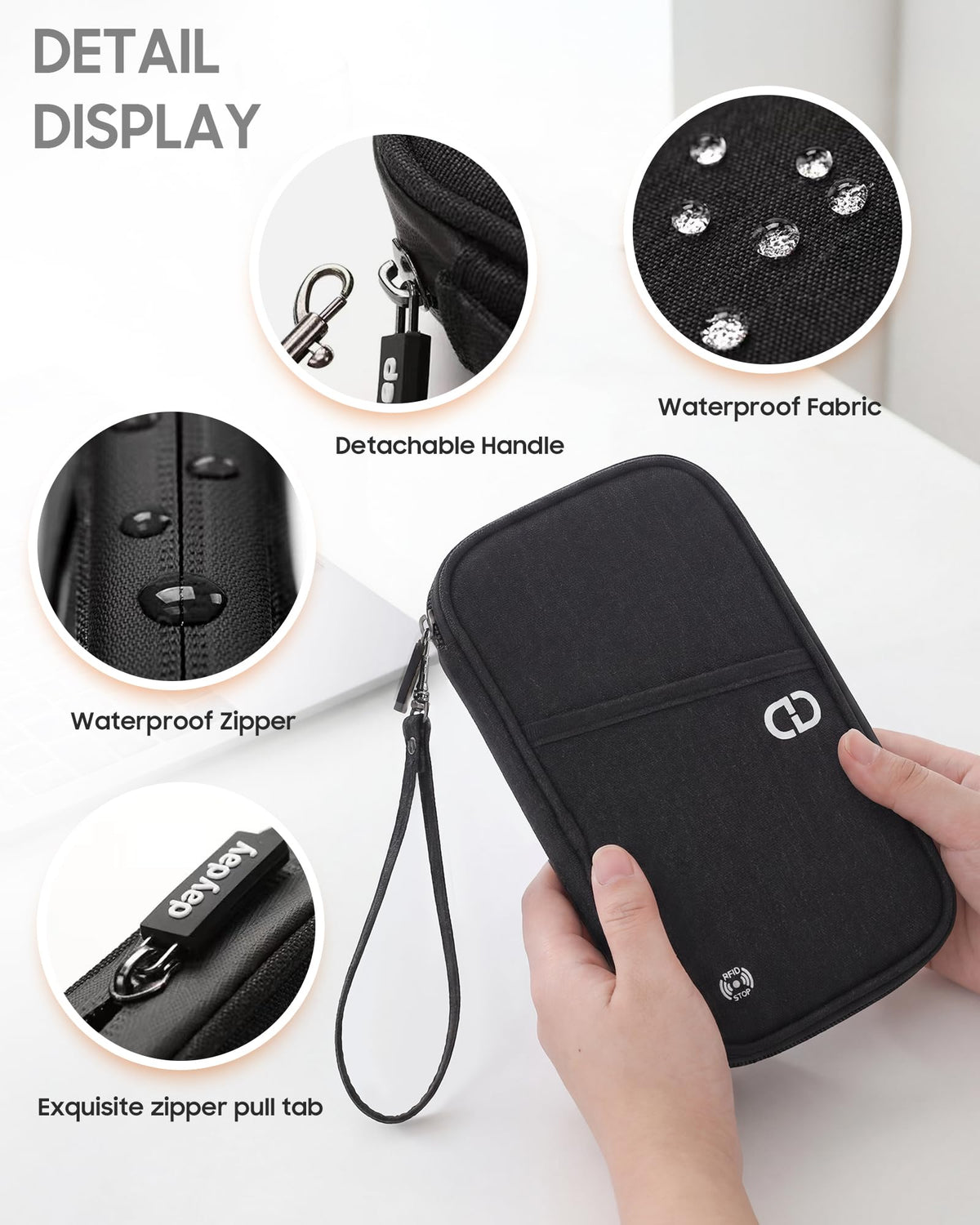Travel Passport Holder - Family Passport Wallet Holder, Lightweight Portable Travel Document Organizer Passport Card Cover with Zipper Pocket (Black)