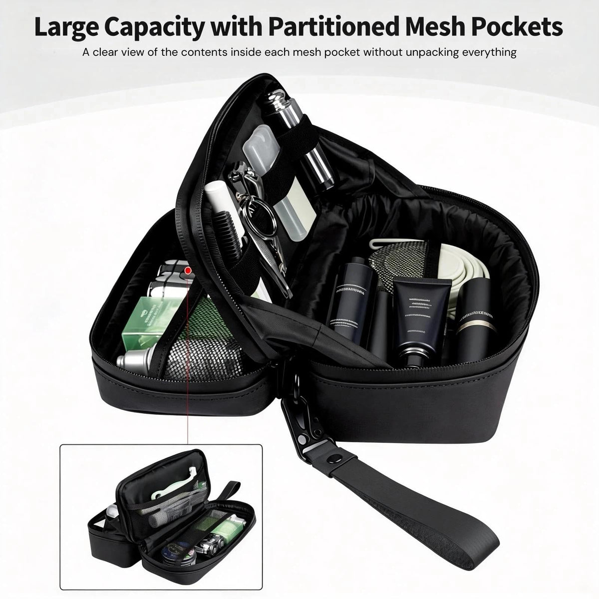 T-carbon Carbon Fiber Lightweight Men's Travel Toiletry Bag, Waterproof Protective Hard Shell Hanging Dopp Kit with Dual Pockets, Shaving Grooming Organizer, Compact Travel Essentials, Black
