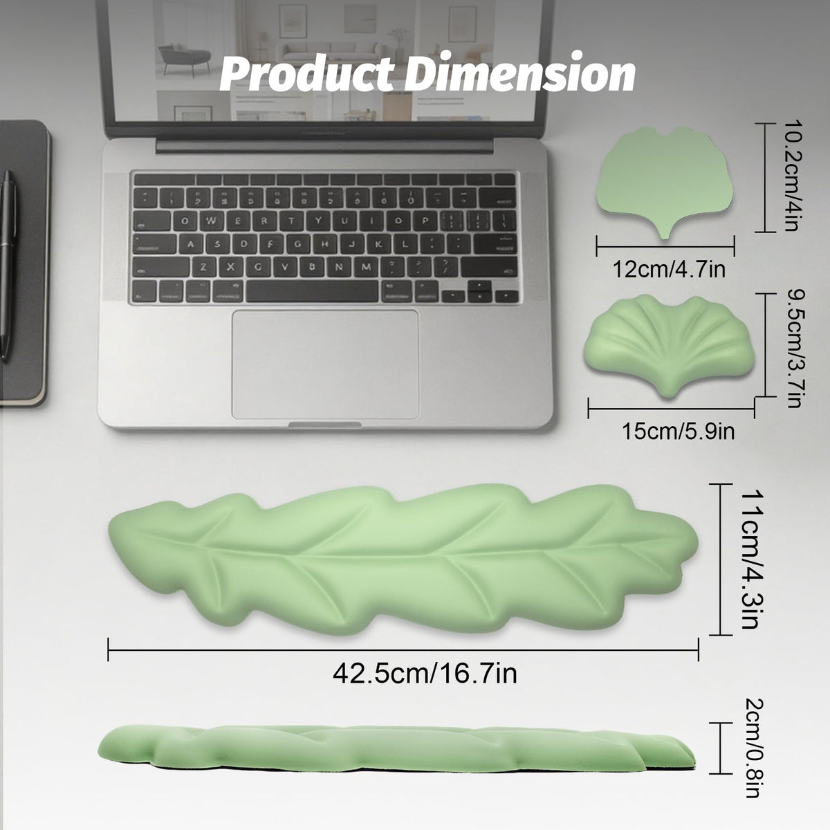 OYEEY Ergonomic Wrist Rest for Pain Relief,3 Pcs Leaf Shape Wrist Support with Non-Slip Base, PU Leather Mouse Pad Support for Easy Typing,Keyboard Wrist Support Palm Cushion for Laptop Office