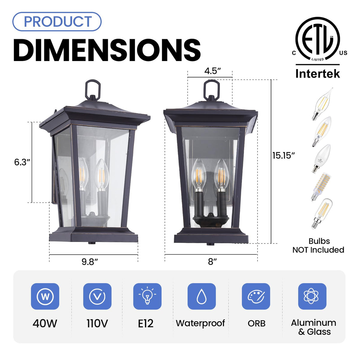 Smeike Outdoor Wall Sconce Light Fixture, Waterproof, E12 Base, With Sensor, Oil Rubbed Bronze, Model A272-1-SR-ORB