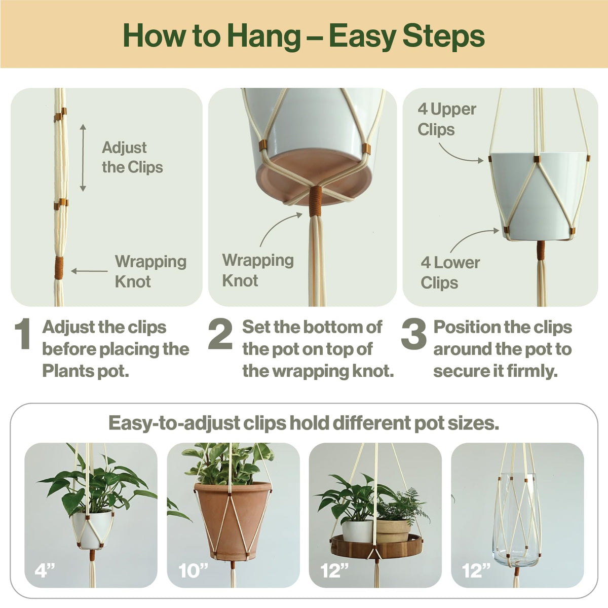 LET BE Macrame Plant Hanger Polyester Rope 42 Inch Outdoor Indoor Adjustable Hanging Planter for up to 10 Inch Plant Pot Modern Boho Home Decor (1, Ivory/Burnt Orange)