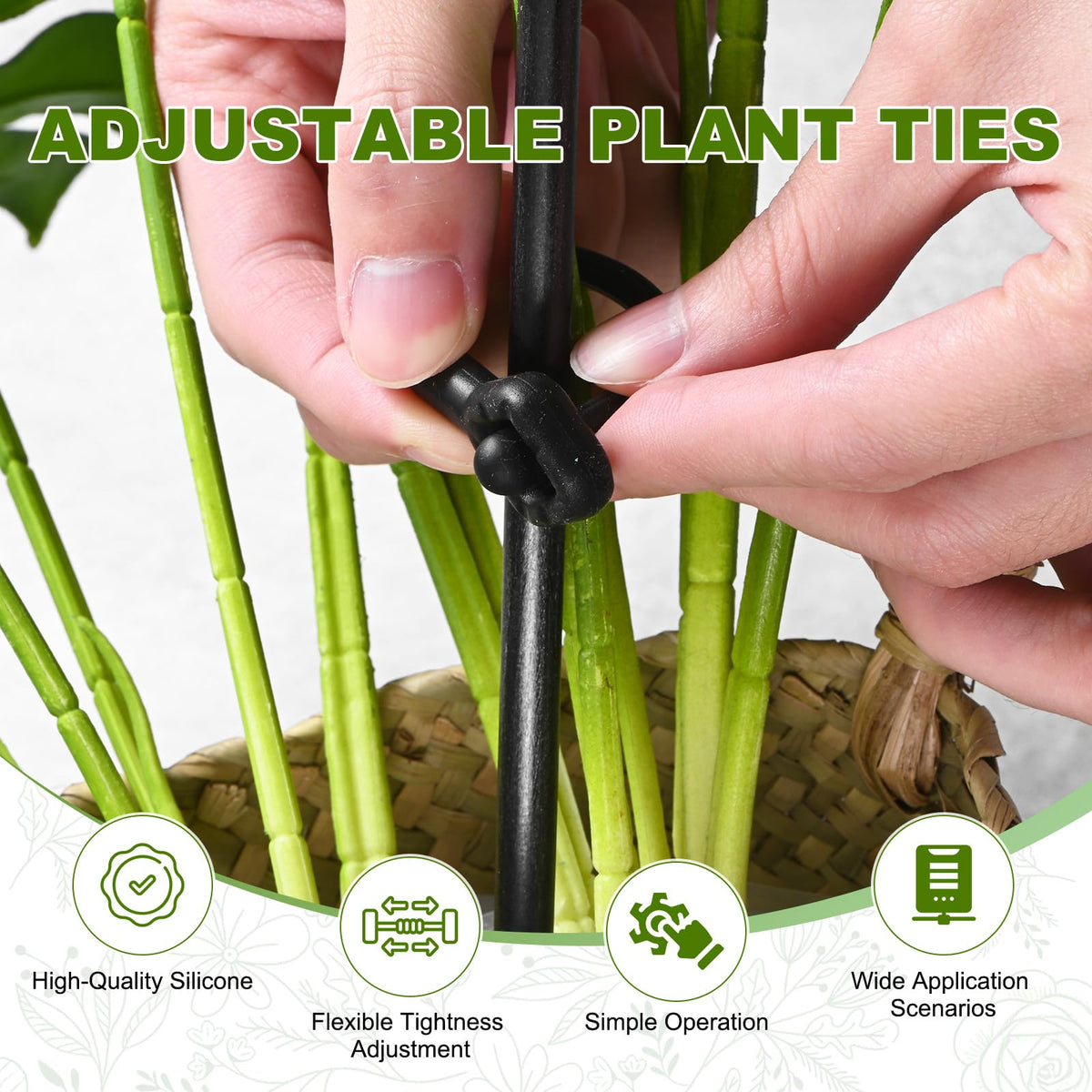 M METERXITY 12-Pack Adjustable Plant Ties, 8inch/20.32cm Silicone Flexible Multi-Function Sturdy Garden Twist Tie for Plant Support/Tree/Shrub/Vine, Reusable Support Twine [Black]
