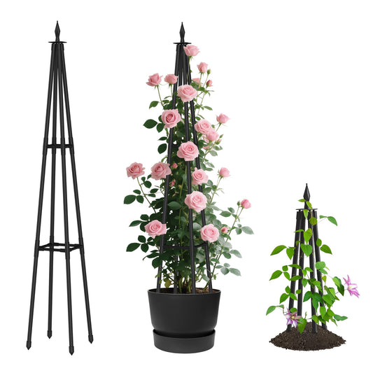 Alisisfores 4 FT Obelisk Trellis for Climbing Plants,Garden Trellis with Extra Thickened Plastic-Coated Metal Pipes, Outdoor & Indoor Garden Support for Potted Plants, Black