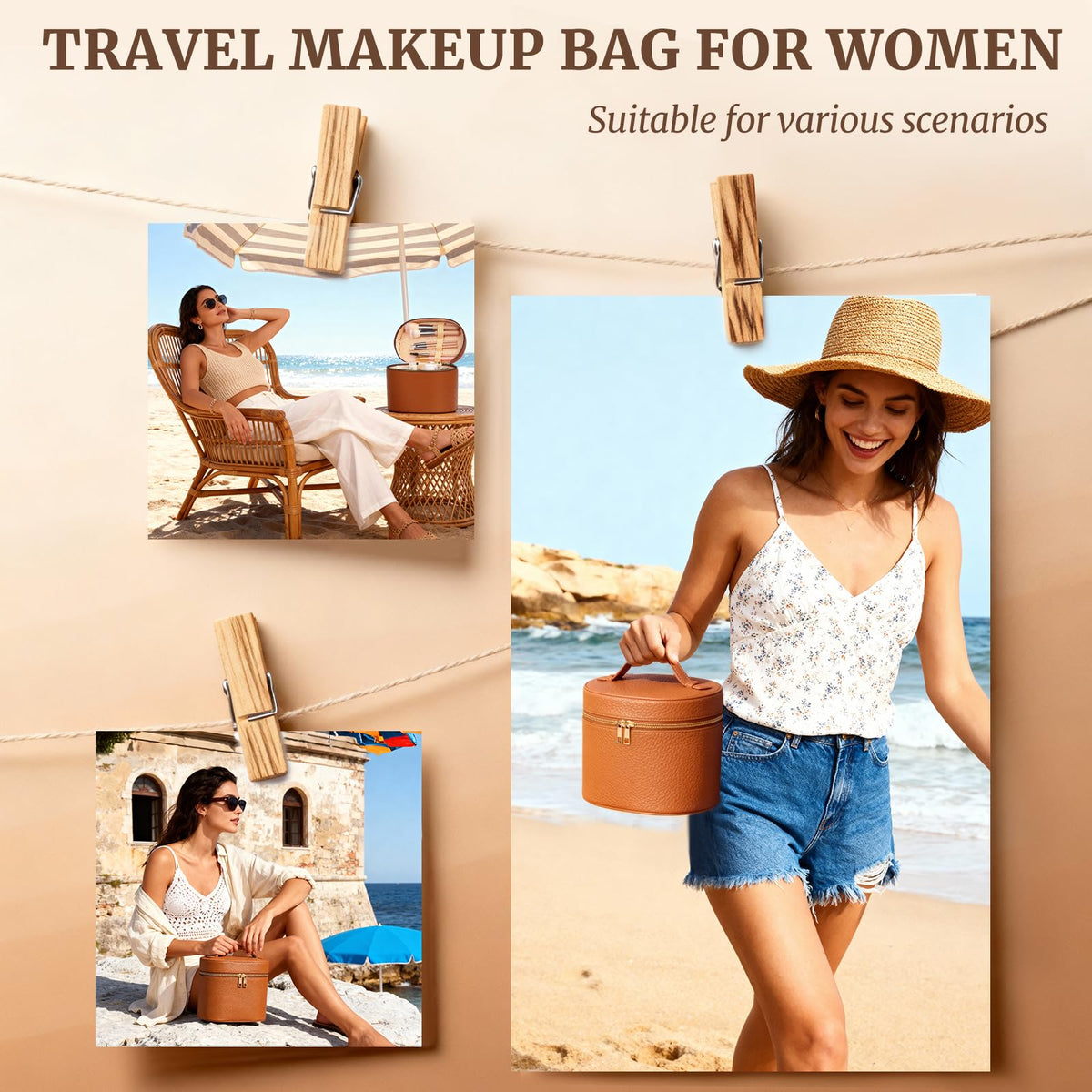 MaqSacion Makeup Bag Vanity Case for Women Leather Cosmetic Bag Makeup Organizer Case Portable Travel Toiletry Bag With Removable Compartments and Handle - Brown