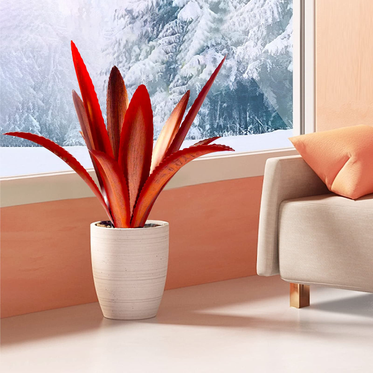 TOMBABY Enlarge Thickened Wind Resistant Metal Agave Garden Art Metal Plant Country Garden Sculpture Statue Outdoor Decoration Agave Metal Plant Courtyard Lawn Ornament Gift (2, 12 Leaves red)