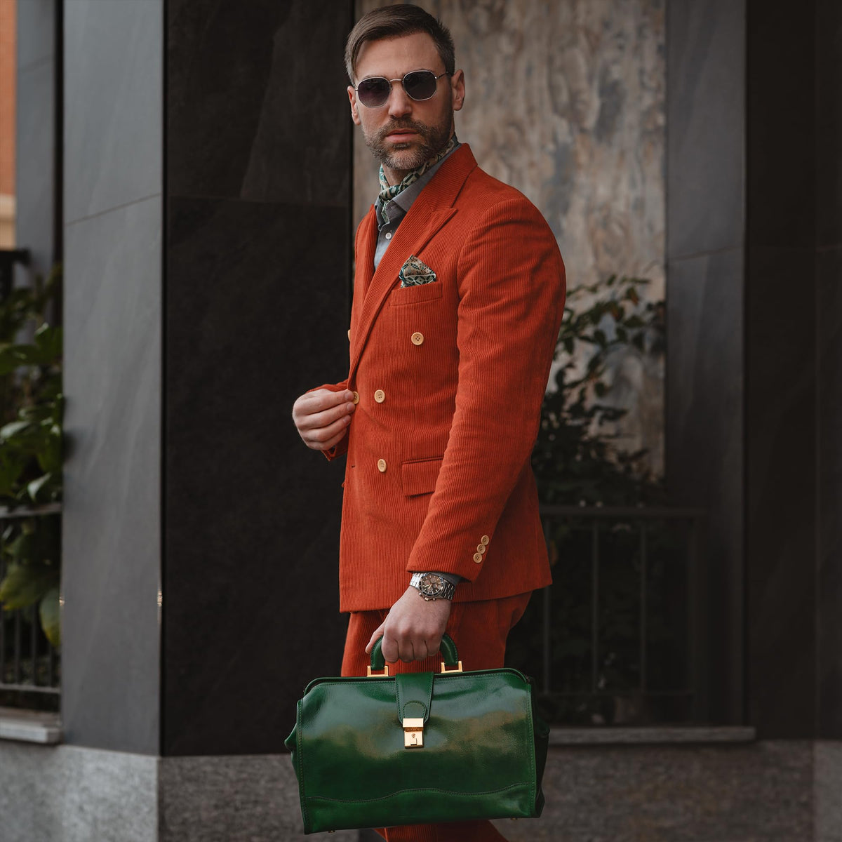 Time Resistance Leather Doctor Briefcase - Italian Handmade Medical Bag - Vintage Style Briefcase for Men and Women -Top Handle Gladstone Bag (Green)