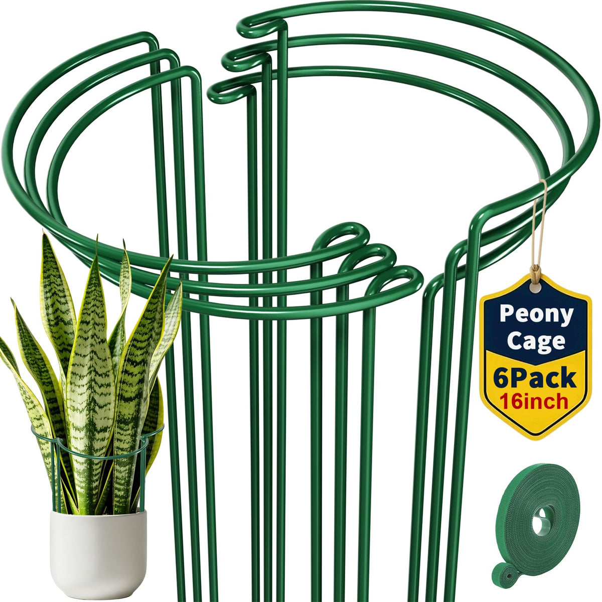 AMAGABELI GARDEN & HOME 6 Pack Peony Cage Plant Support Stakes 10" W x 16" H Heavy Duty Ring Metal Garden Support Structures Plant Cage with Ties for Indoor Flower Outdoor Tomato Hydrangea Monstera