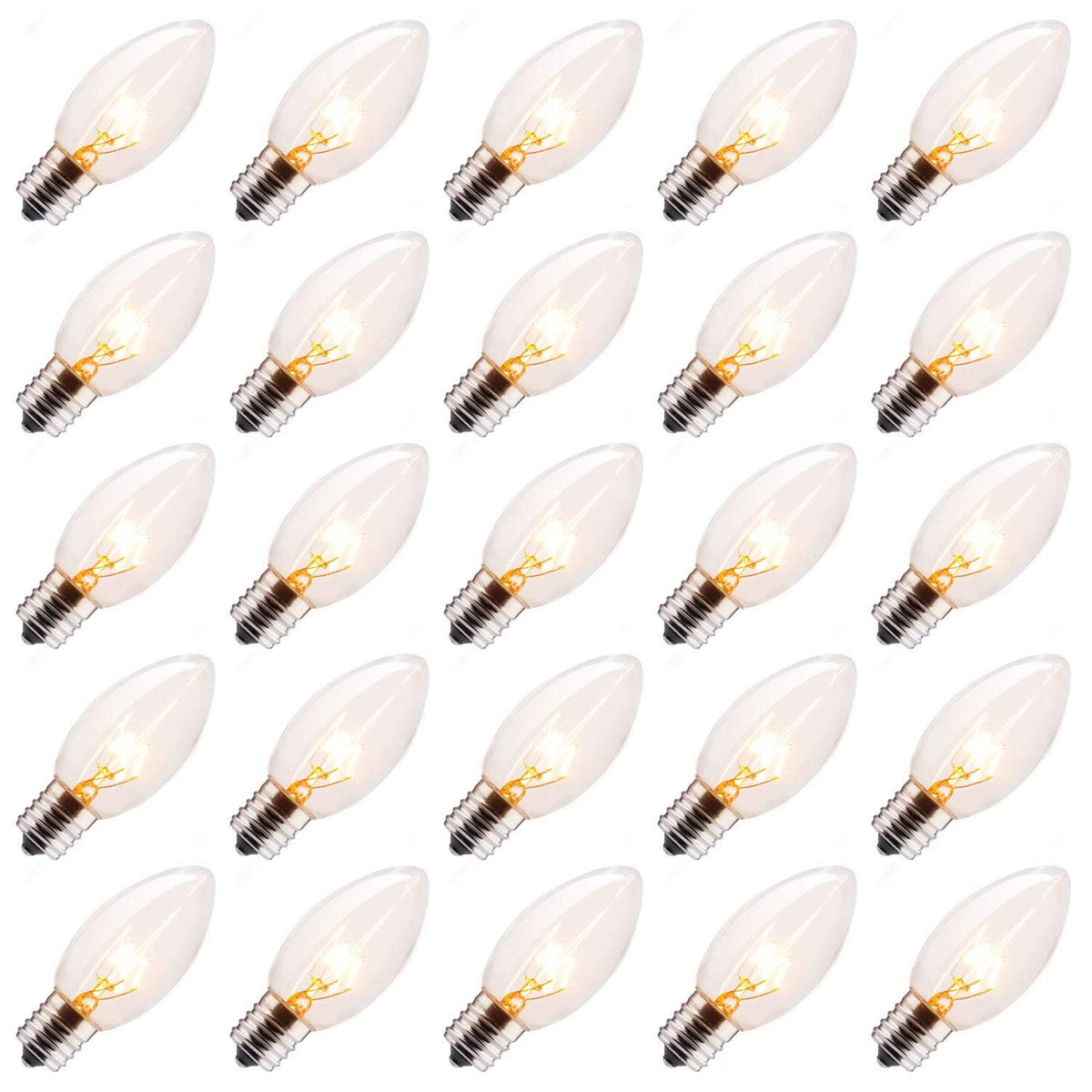 Minetom C9 Clear Replacement Bulbs for Christmas Lights, 100 Pack, E17 Intermediate Base, 7 Watt, Warm White