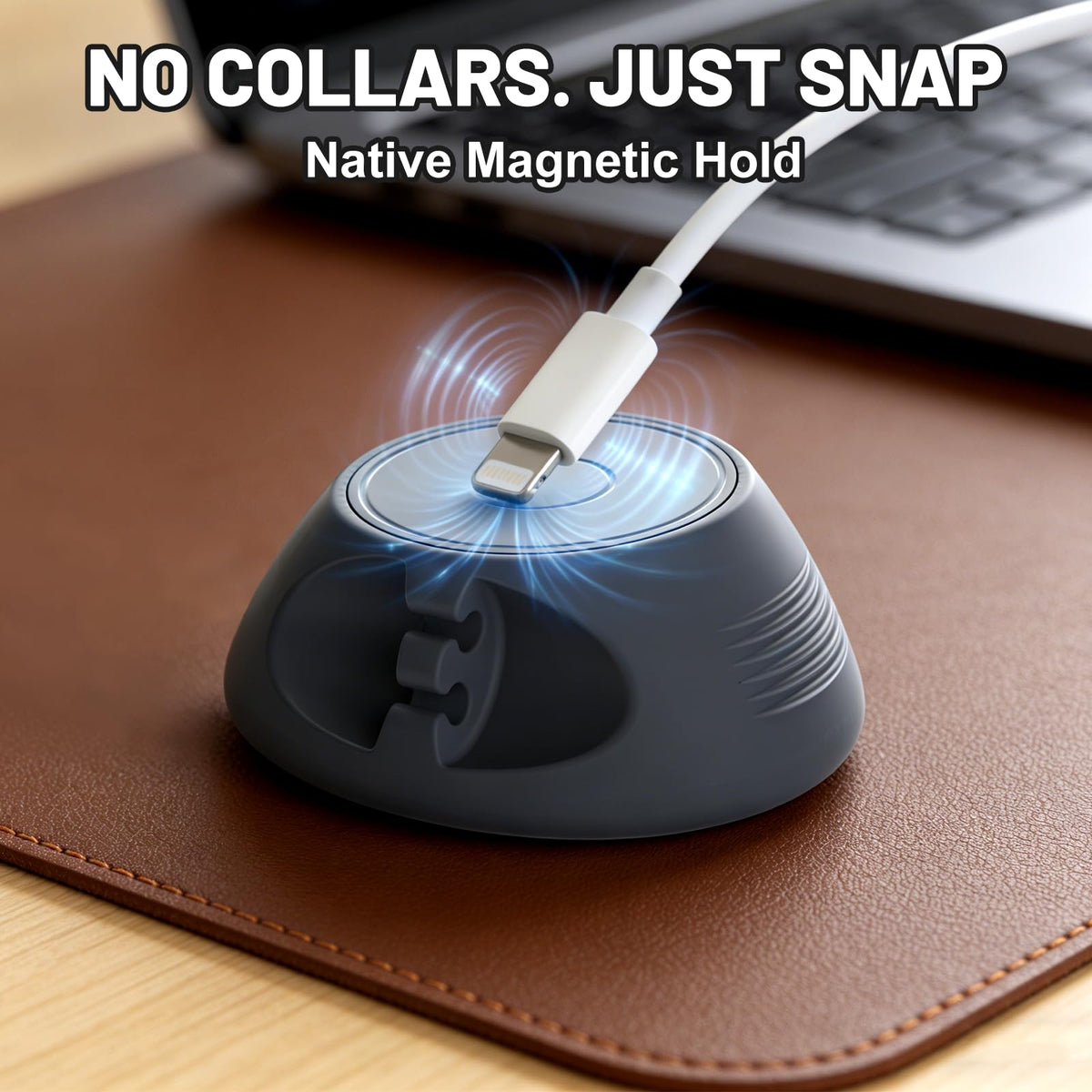 SOOoEC [N52 Ultra-Strong Snap-On Magnetic Cord Holder, Weighted Desktop Cable Organizer, Premium Liquid Silicone, No Collars Needed for iPhone & USB-C, Dual-Side Slots, Space Gray