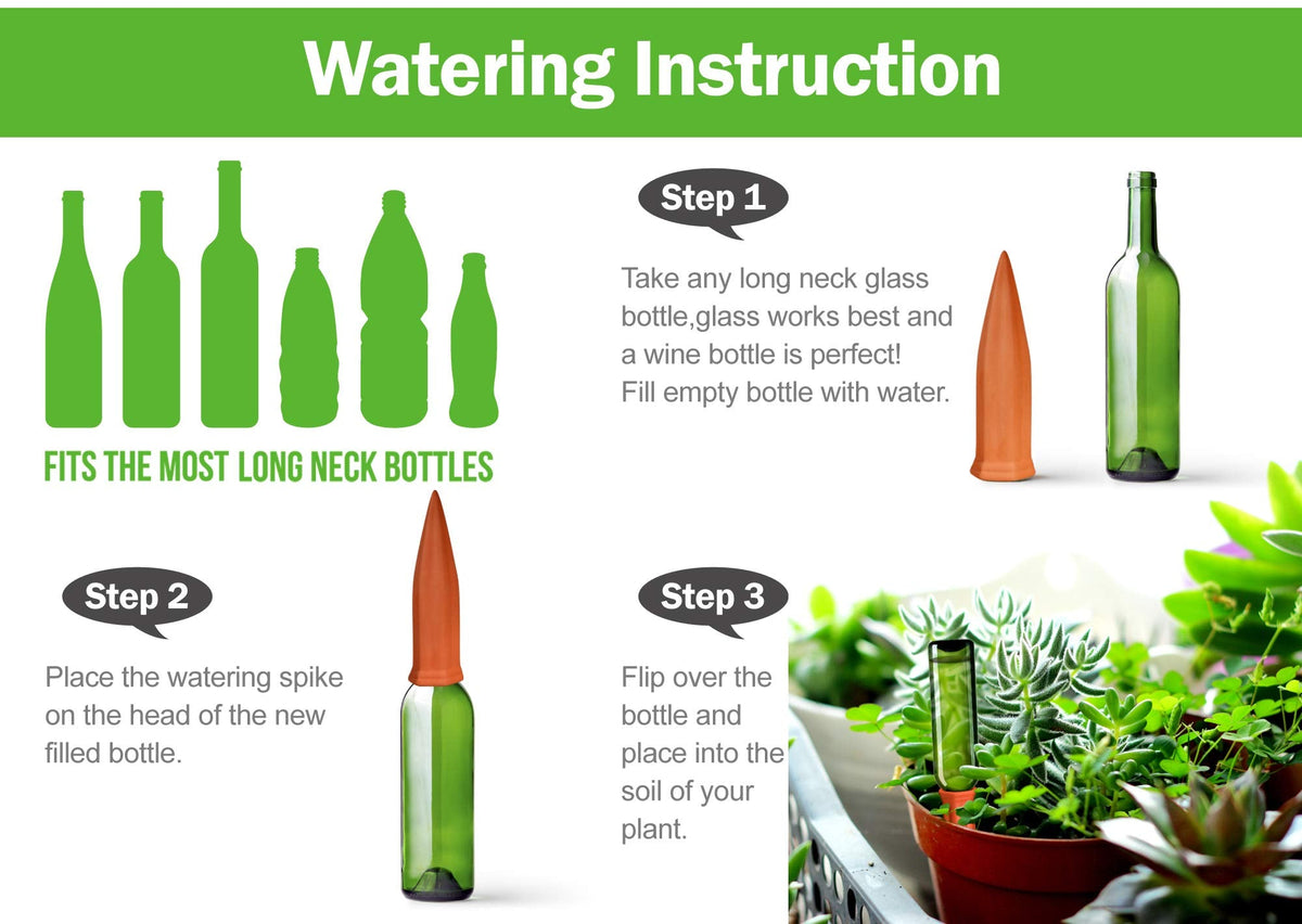 B SEPOR Ceramic Plant Waterer Set of 6 Pack Terracotta Self Watering Spikes,Wine Bottle Plant Watering Devices for Vacation (6Pack)