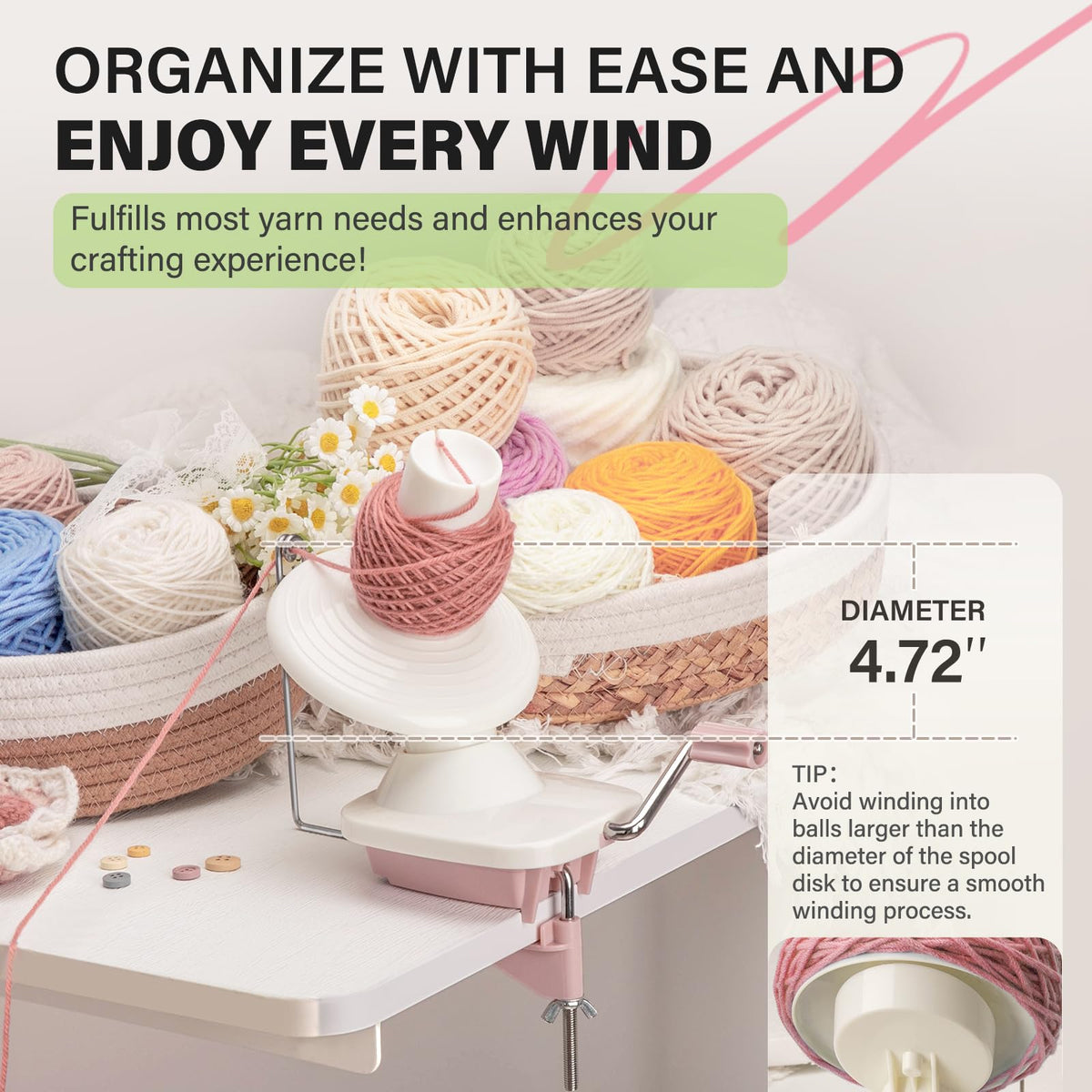 INMAKER Yarn Winder, Ball Winder for Crocheting & Knitting, Quick Install Portable Yarn Spinner, Essential Tool for Crafting Enthusiasts