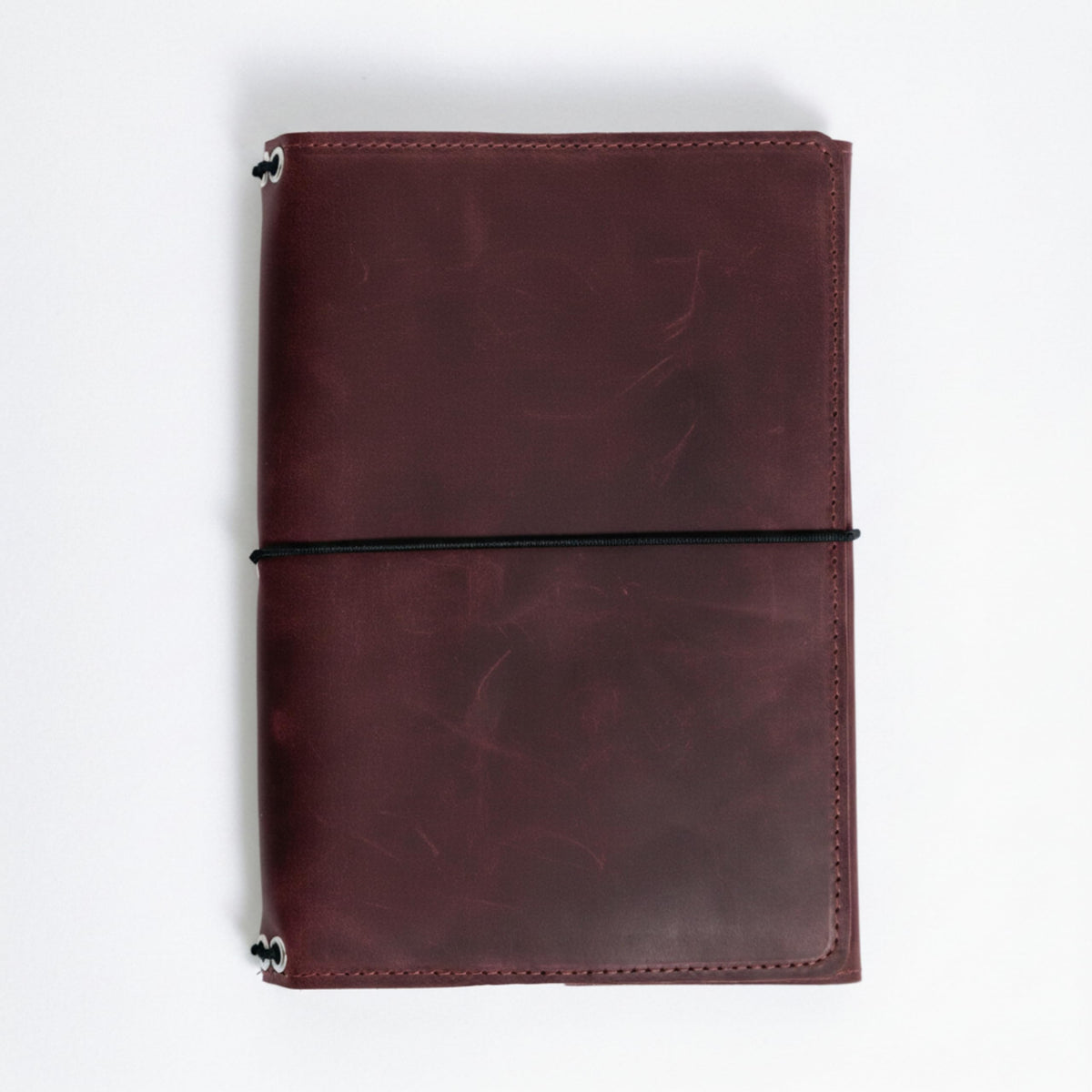 TORAKIP Genuine Leather A5 Notebook Cover – Refillable Journal Case with 3 Elastic Bands, Pen Holder & Inner Pockets, Fits Standard A5 Inserts 5.8 x 8.3 inch (Paper Not Included), Burgundy