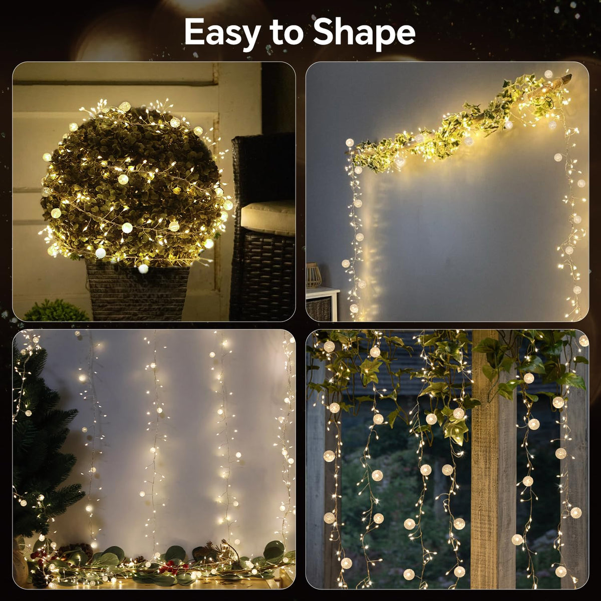 SNWLL Copper Wire Fairy Lights, 400 LED Twinkle Cluster, 26FT Warm White, Plug-in with Remote for Christmas Tree & Decorations