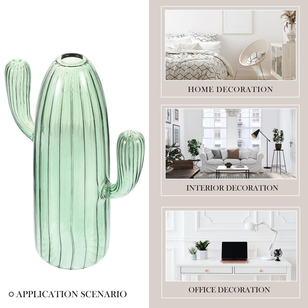Totority Cactus Shaped Glass Hydroponic Vase Green Desktop Plant Terrarium Succulent Planter Home Table Centerpiece Decor