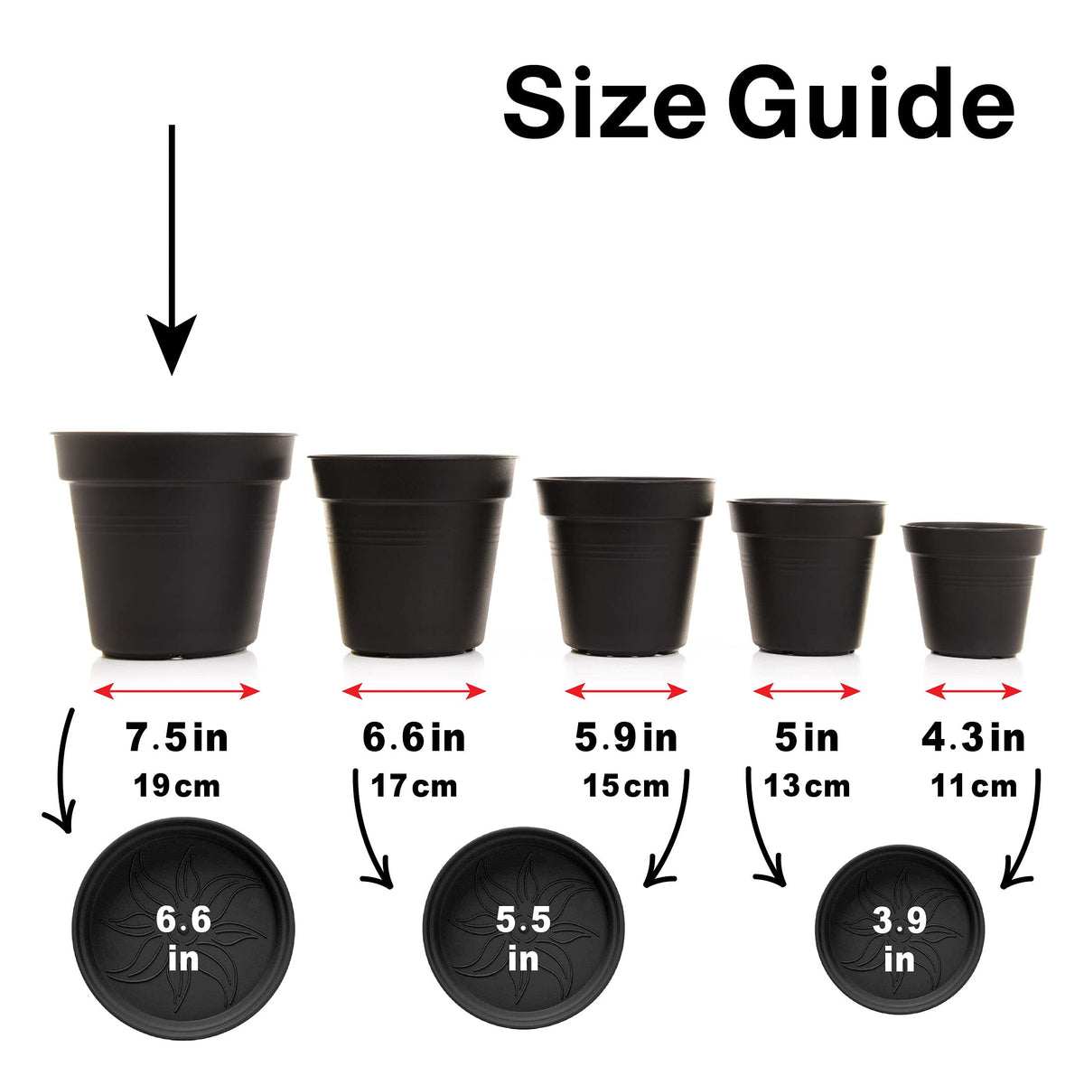 Mintra Garden Pots, 4 Pack Bulk Plastic Plant Pots with Drainage Tray, Round Indoor & Outdoor Decorative Planters with Drain Holes for Flowers, Herbs & Plants, 19cm Diameter – Red, 7.5 in